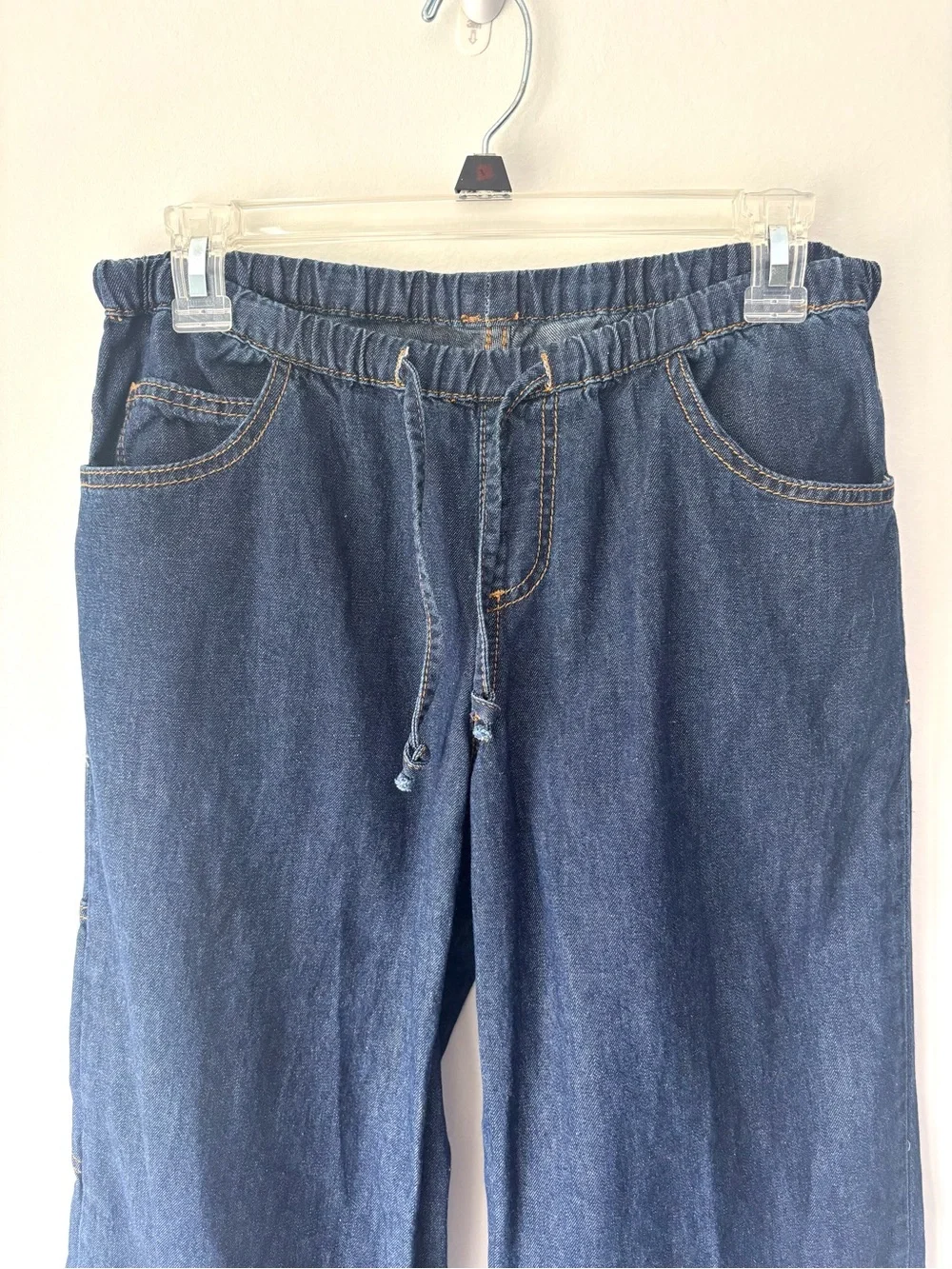 John Galt Dark Blue Gracie Drawstring Low Rise Baggy Jeans Relaxed Fit Wide Leg